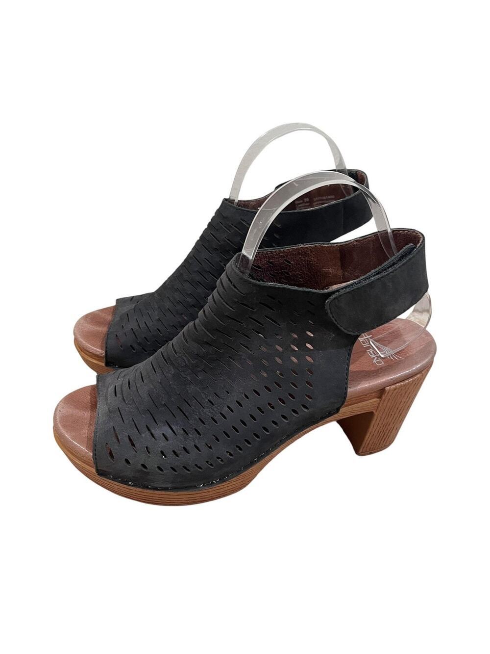 Dansko Danae Sandals Womens Size 8.5EU 39 Black Leather Slingback Block Heel